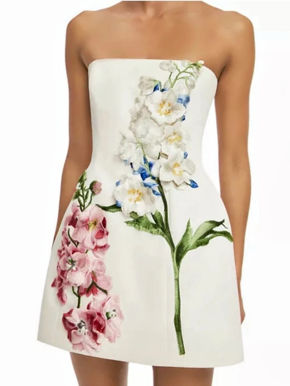 Leo Lin Roseelle Embroidered Bustier Mini Dress Floral Mini Dress in White &